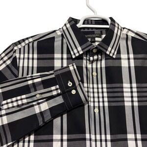 Banana Republic Camden Fit Men's Non Iron Black White Plaid Dress Shirt Size L